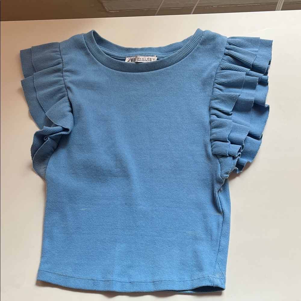 Zara Blue Ruffle Sleeve Crop Top